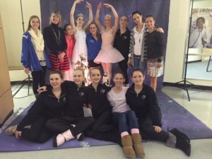 The cast of Show A posing with assistant director Ms. Katherine, and Adagio Ballet Company director Ms. Evelina.