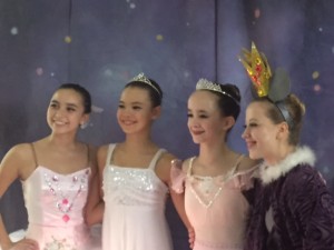 The soloists of show C. Flora Hepp as the Columbine doll, Isabella Swigart as Clara, Katherine Newcomb as the Sugar Plum Fairy, and Valerie Biggs as the mouse queen.