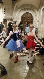 Katherine  Newcomb and Erin Barth ready in costume, backstage at YAGP.