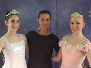 Erin Barth and Savanna Hunter with Adagio's director Ms. Svetlana at The Nutcracker in December.